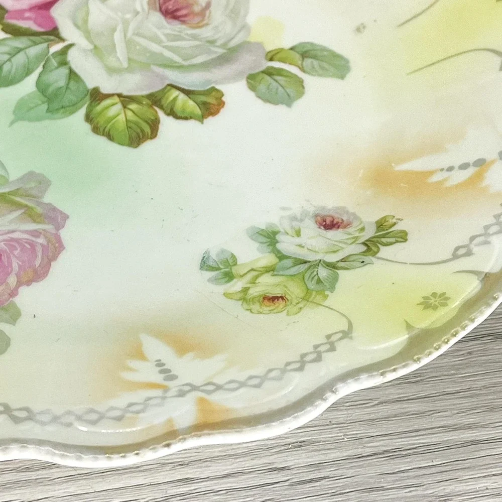 Antique Floral Platter with Handles‎ and Pink Roses